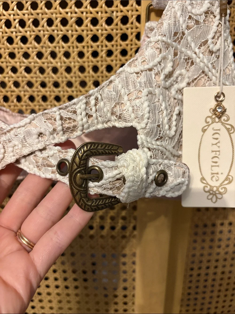 NWT joyfolie lace cream Tashia harness belt s/m